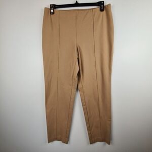 Pure Jill Women's Ponte Slim Leg Pull On Elastic Waist Pants Large Tan Stretch